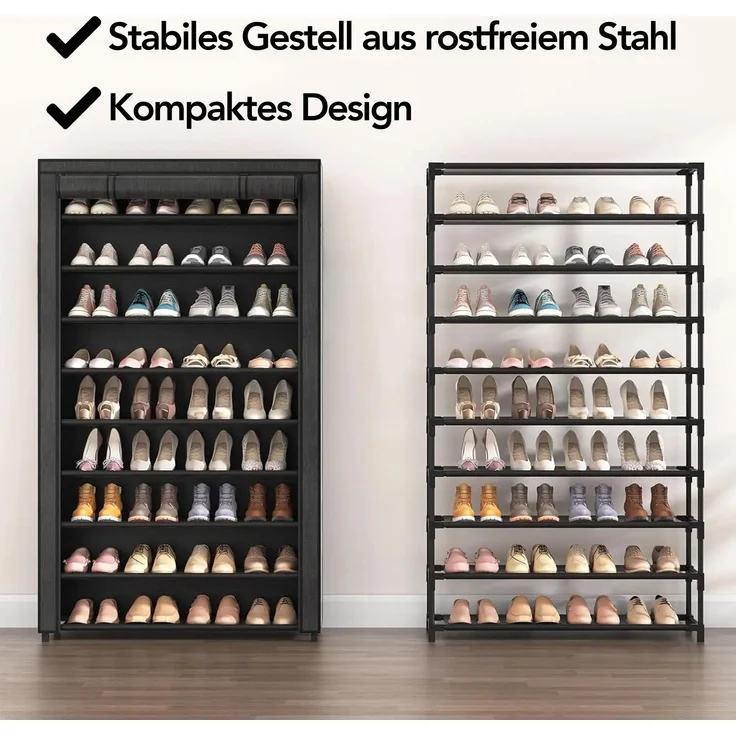 Brixy Schuhregal XXL - 9-Lager Schuhschrank - Bis zu 54 Paar Schuhe - 160x100x28cm - Schwarz, blacks, 100 x 28 x 160 cm – Bild 3