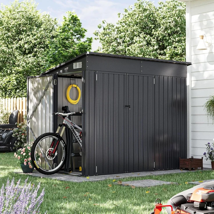 Aoxun Gartenhaus Metall 232x131x183cm mit 3 Türen & Pultdach, wetterfestes Fahrradgarage für bis 4 Fahrräder, Stabiler Geräteschuppen aus verzinktem Stahl für Garten Terrasse Hof, Schwarz – Bild 7