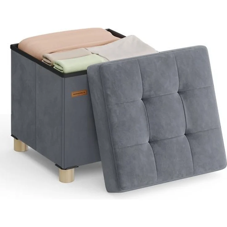 SONGMICS Sitzhocker mit Stauraum, Hocker faltbar, 38 x 38 x 40 cm, Aufbewahrungsbox mit Deckel, Fußhocker 37 L, Samt, bis 300 kg belastbar – Bild 1