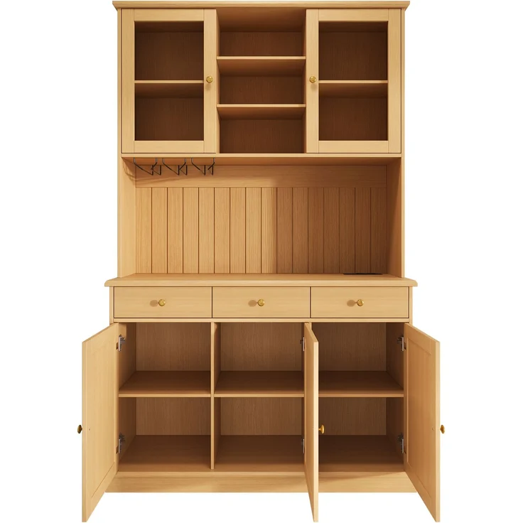 Buffetschrank 120 x 40 x 191 cm aus Spanplatte mit Glastüren, Schublade, Gläserhalter und Steckdosen – Bild 5