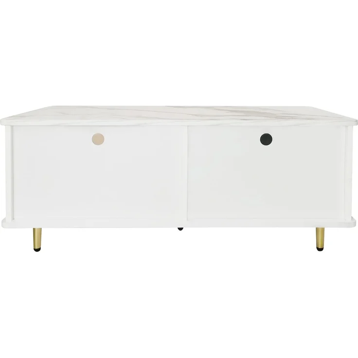 DESVIAE Couchtisch mit LED-Beleuchtung und 2 Schubladen, 100x50x40 cm, Spanplatte, Weiß und Gold – Bild 6