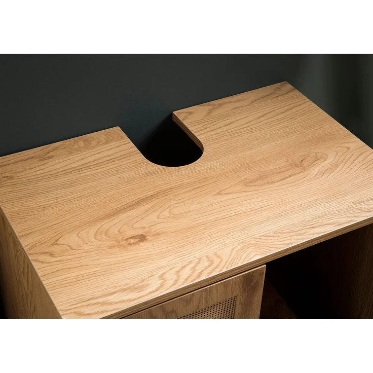 FINEBUY Waschbeckenunterschrank FB104642 (mit Türen, Rattan Eiche-Optik, 60x60x40 cm Modern) Unterschrank Waschbecken, Waschtisch Midischrank – Bild 5