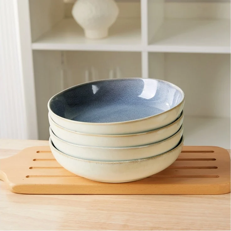 JIWOO Suppenteller 4er Ø21,9cm, Speiseteller Pastateller Salatteller Dessertteller Plate, (4 St), Keramik Hochwertiges Tellerset Blau Mikrowellenofen Spülmaschine – Bild 2