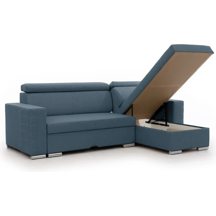 Ecksofa inkl. Hocker und Sessel CANTON Stoff Liverpool Azurblau Ottomane Rechts – Bild 2