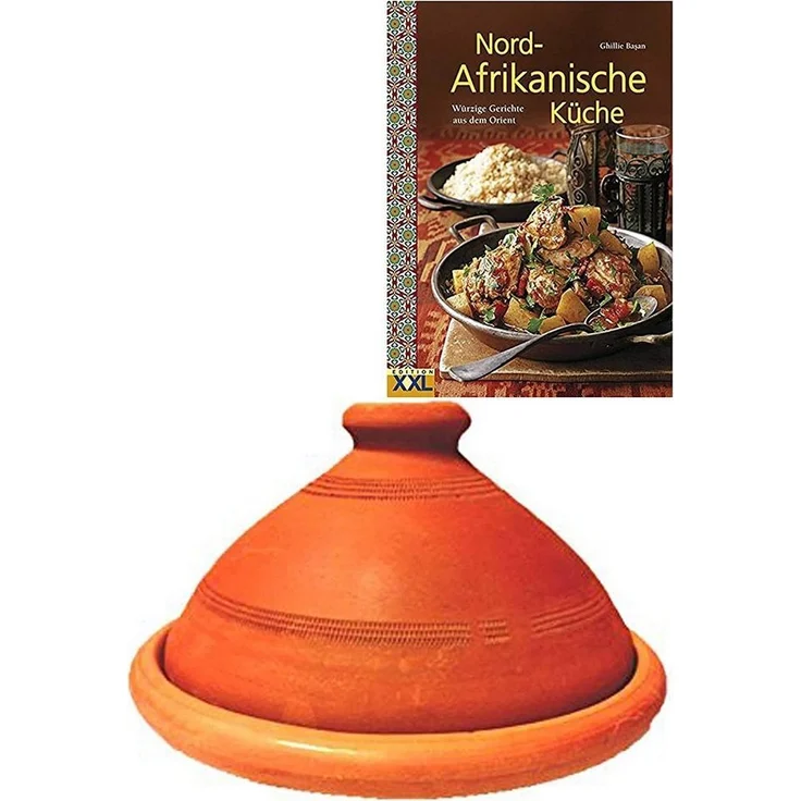 Marrakesch Orient & Mediterran Interior Dampfgartopf 2er Set ORIGINAL Tajine Tuareg Ø 26 cm + Nord-Afrikanische Küche Buch, Lehm (2-tlg), Handarbeit – Bild 1