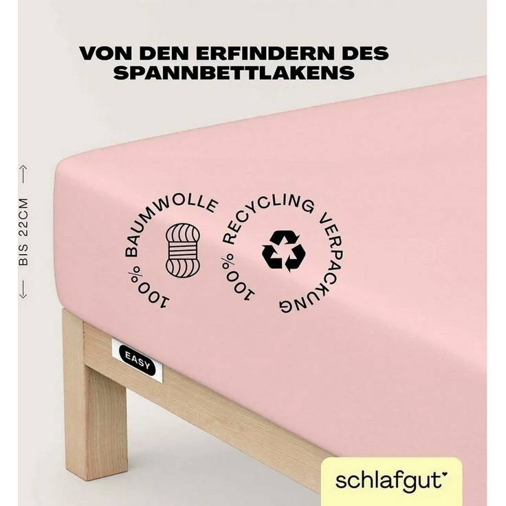 Schlafgut 'Easy' Spannbettlaken, Jersey, 100% Baumwolle, rundum Gummizug, für Matratzen bis 22 cm Höhe, Purple Light, S 90x190 cm - 100x200 cm – Bild 3