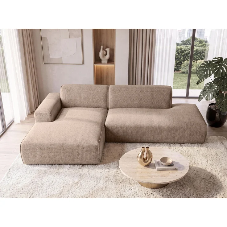 AX LIVING Ecksofa Modern Didim Duo 284 cm Warmbraun Chenille Sofa L – Bild 2