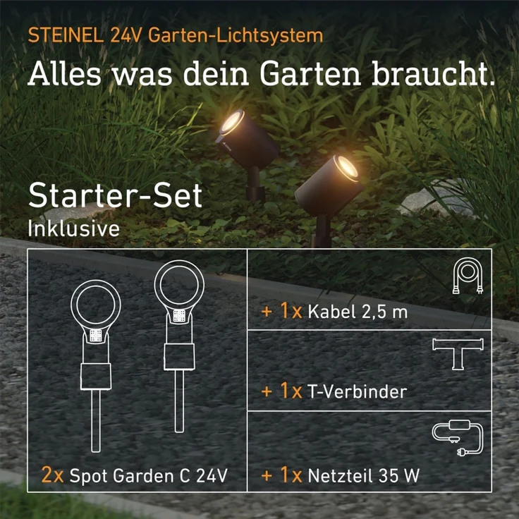 Steinel LED-Strahler Spot Garden C 24V Starter-Set, 2 Stück inkl. 35W Netzteil, Verbindungskabel 2,5m, T-Verbinder, 16 Mio. Farben, App-Steuerung, Plug & Play – Bild 6