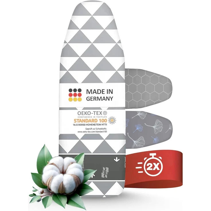 Arteneur Bügelbrettbezug, Made in Germany, OEKOTEX100, Zubehör für alle Bügeltische dank 5 Größen, Vergleichssieger, Hitzereflektierend, Gummizug – Bild 1
