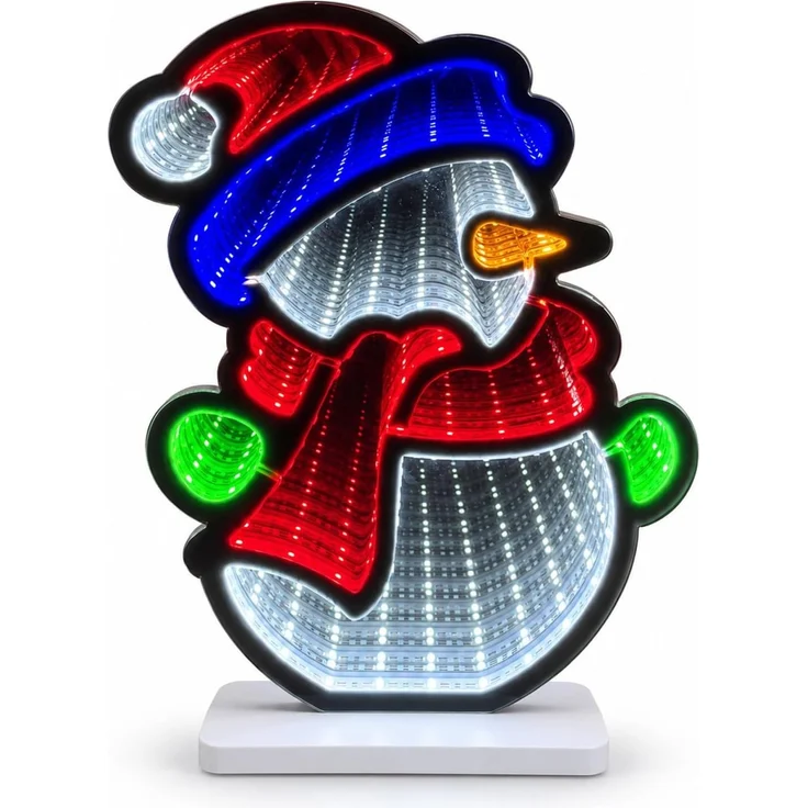 LED Infinity Spiegel Schneemann 28 cm mit Timer, bunte Weihnachtsdeko innen – Bild 1