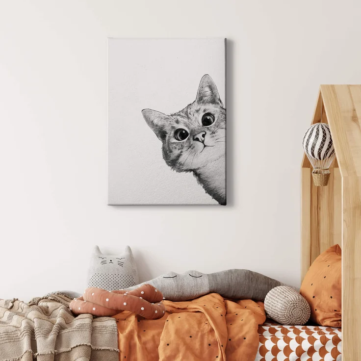 Katze Leinwandbild Weiß Schwarz 50x70 DD123175 Keilrahmenbild Wandbild Leinwand – Bild 2
