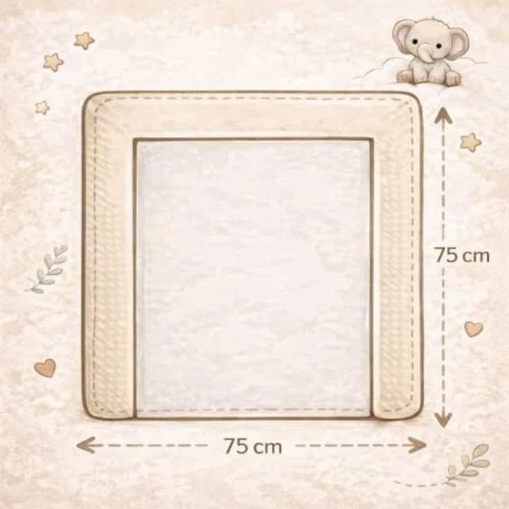 Wickelauflage mit 2 wasserfesten Frotteebezügen – 3-teiliges Set mit Druckknöpfen – Baby Wickelunterlage - Wickeltischauflage aus Baumwolle – 75x75 cm (Breite x Tiefe), Zweige – Bild 4