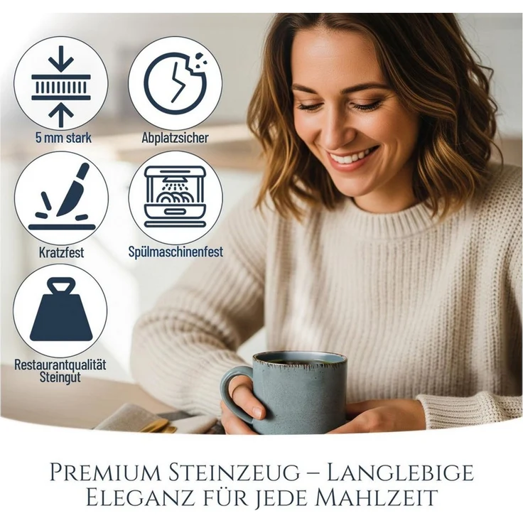 PURE LIVING INTERIOR DESIGN Geschirr-Set Tassen 6er 350ml »Rustic«, Steingut, Rauchblau (6-tlg), 6 Personen, Steingut – Bild 3