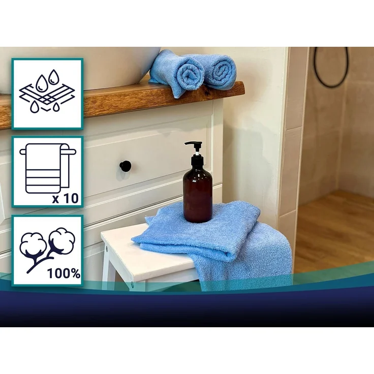 ZOLLNER 10er Set Handtuch, 100% Baumwolle, 50x100 cm, hellblau – Bild 3
