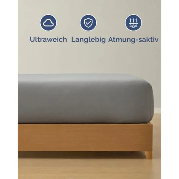 Spannbettlaken Jersey 200x200 - Baumwolle Boxspringbett 30cm - Dunkelgrau | Spannbetttuch, Rundumgummi, Dehnbar, Weich, Atmungsaktiv, Knitterfrei, Pflegeleicht, Baumwoll-Jersey, Bis 30cm, OEKO-TEX – Bild 3