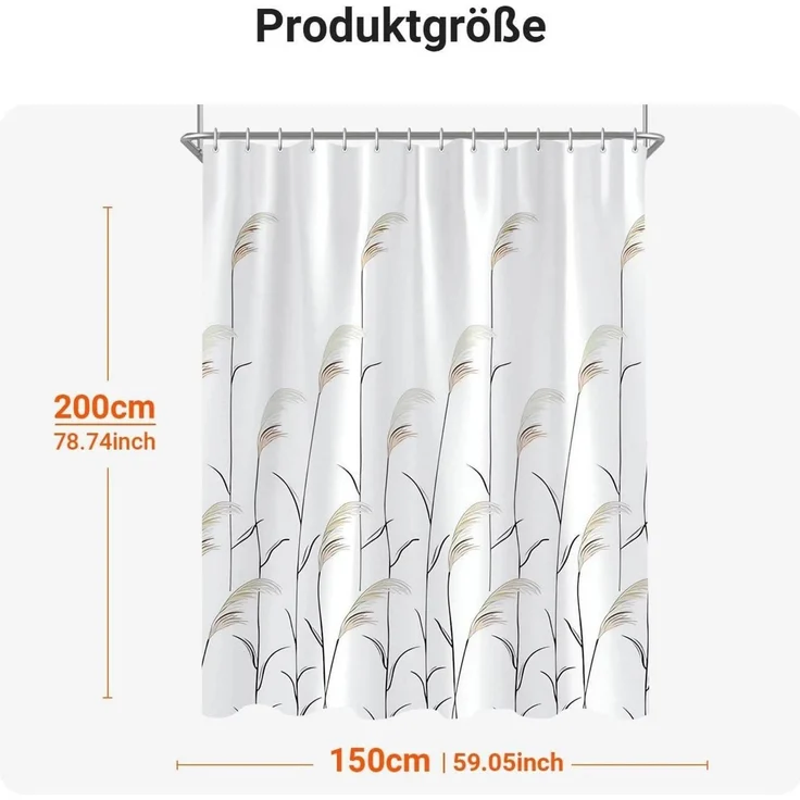 Duschvorhang Weizenohr 150x200cm Antischimmel Wasserabweisend 10 Ösen – Bild 6
