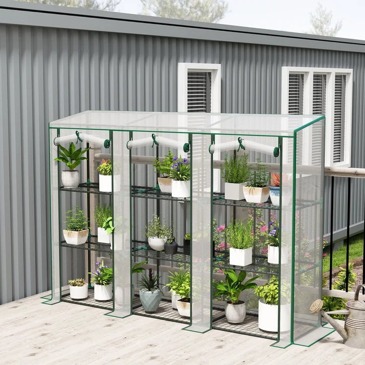 MELAYR, Gartengewächshaus mit 3 Regalböden, Balkongewächshaus, 3 aufrollbaren Reißverschlusstüren, 78 x 50 x 12 cm, Weiß – Bild 3