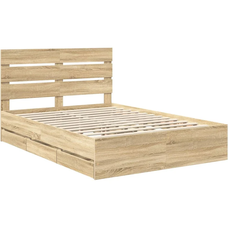 vidaXL Bettrahmen Sonoma-Eiche 150 x 200 cm Ingenieurs Holz 3411824 – Bild 4