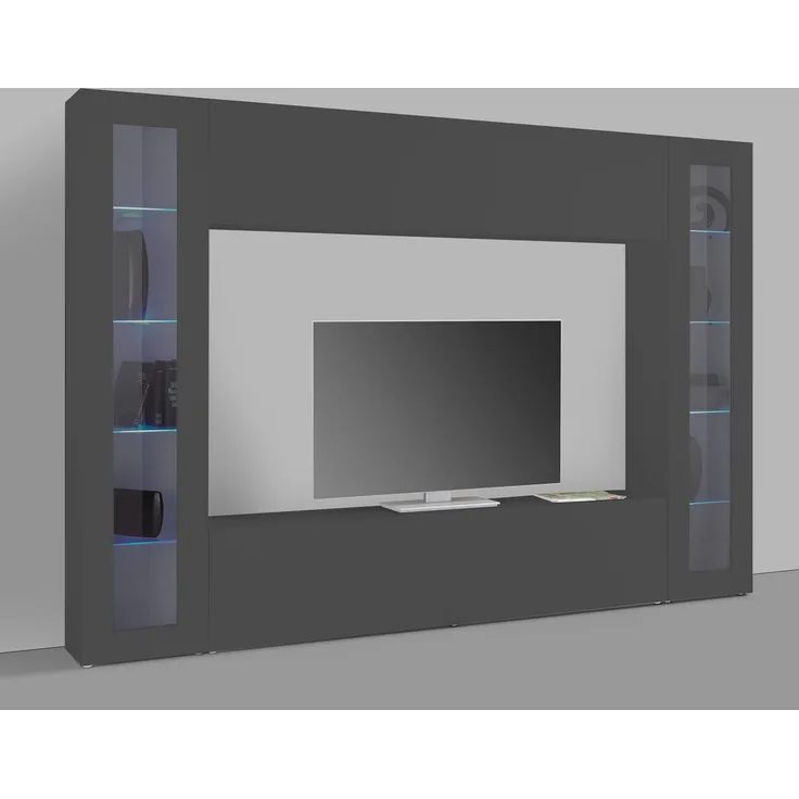 Wohnwand >Benevent< (4-teilig) in Anthrazit matt - 260x180x30 (BxHxT)