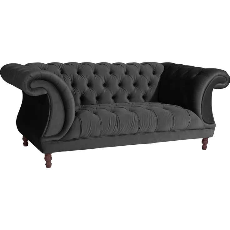 Chesterfield Sofa 2-Sitzer Kaylin Samtvelours schwarz