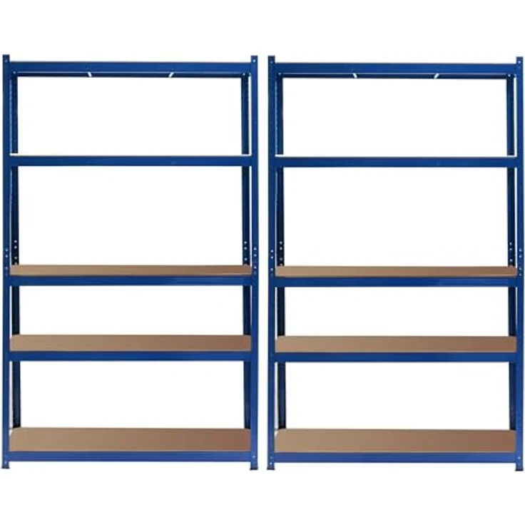 Wiltec Set 2X Schwerlastregal 120 x 60 x 204 cm, 200kg/Ebene, Steckregal blau, Lastenregal mit 5 Ablagen, Werkstattregal – Bild 6