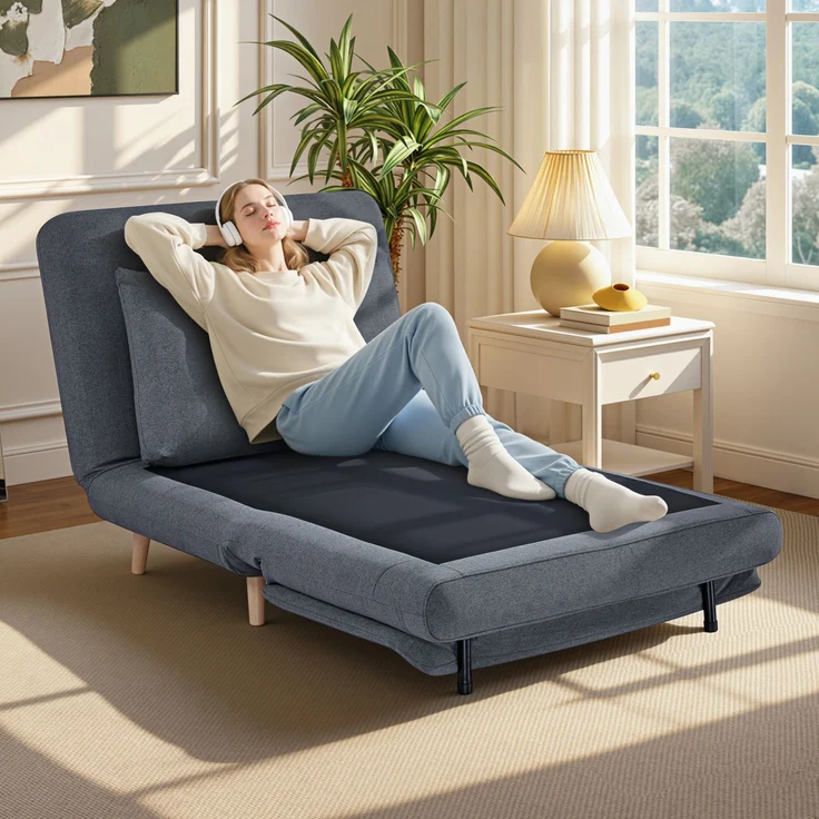 MELAYR, 3-in-1 Schlafsessel mit Bett-Funktion, Liegesessel, verstellbare Rückenlehne, 95 x 90 x 80 cm, Grau – Bild 3