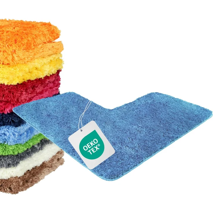 WohnDirect Eck-Badezimmerteppich L-Form 100x100 Hellblau – Badematte für Eckdusche rutschfest, Flauschiger Winkel-Badvorleger 50cm Breit, Waschbar & Fußbodenheizung