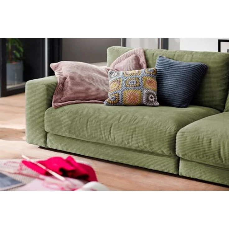 Kawola 3-Sitzer Sofa Madeline, Grün, Textil, Komfortschaum, 290x85x127 cm, zeitloser Cord-Stoff – Bild 5