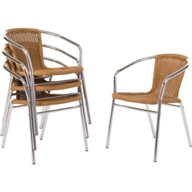 Bolero Rattanstühle Mit Armlehne In Aluminiumdesign, Naturell (4 Box)