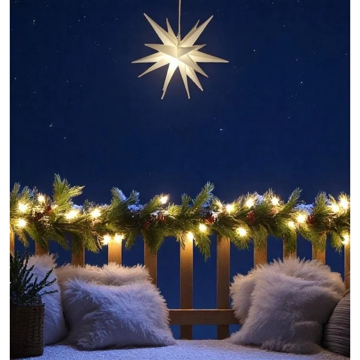 LED Stern Kunststoff weiß Ø 25 cm 1 LED warmweiß, Timer 6/18 Stunden, IP44 – Bild 2