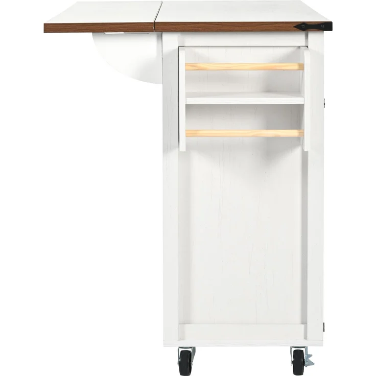 Kücheninsel 140 cm mit klappbarer Tischplatte 73 cm, Küchenwagen mit Stauraum, 2 Schränken und 2 Schubladen, Handtuchhalter – Bild 8