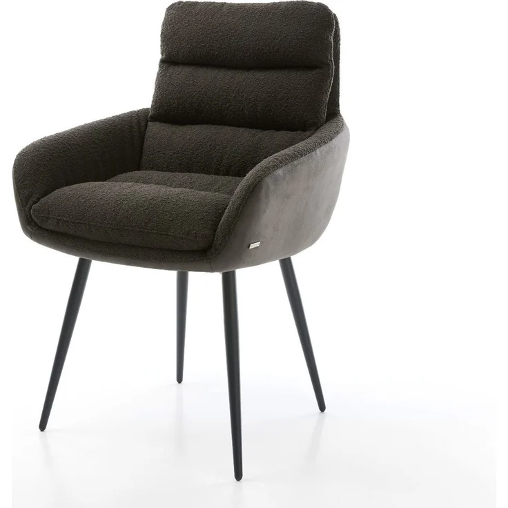 Esszimmerstuhl Abelia-Flex mit Armlehnen Materialmix Schwarz 4-Fuß konisch Edelstahl – Bild 1