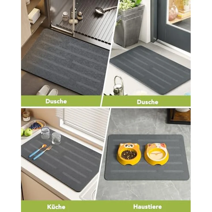 Ribelli Kieselgur Badematte rutschfest 60x39 cm, Duschvorleger Badvorleger Schnelltrocknend, 100% Natürlich Stein Bodenmatte, Bad Matte Super Saugfähig Badezimmermatte – Bild 7
