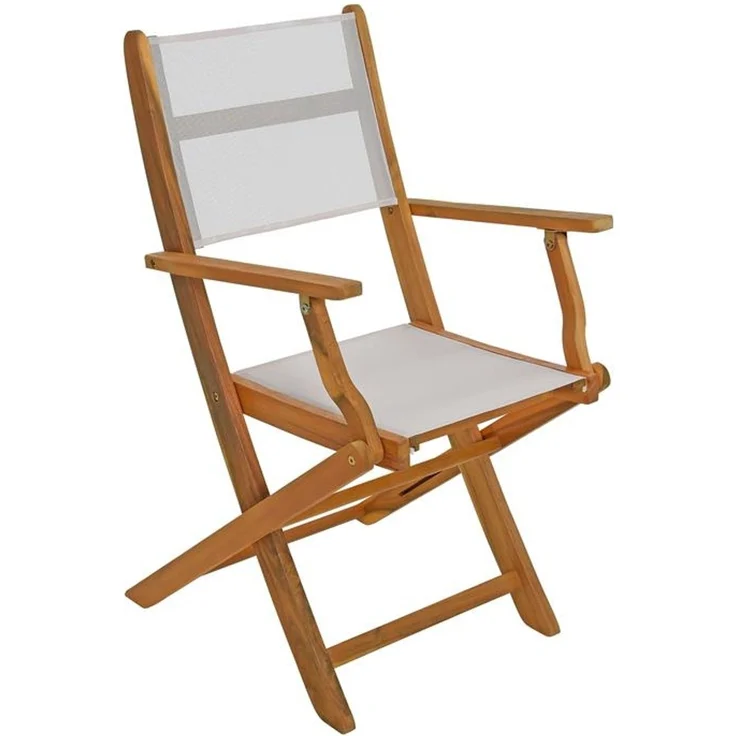 Estexo 2er Set Garten-Klappstuhl, Akazienholz natur / Textil weiß, 54 x 56 x 90 cm – Bild 9