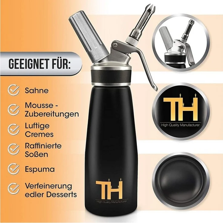 Thiru Sahnesyphon Sahnespender, Sahnespender inkl. eBook mit 50 exklusiven Dessert- und Kuchenrezepten – Bild 3