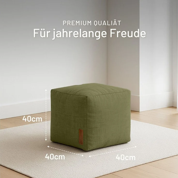 Green Bean Pouf Cube Linen (Indoor Sitzhocker Sitzkissen Fußhocker Relax-Sessel, Made in Germany), die ideale Ergänzung zum Sitzsack – Bild 3
