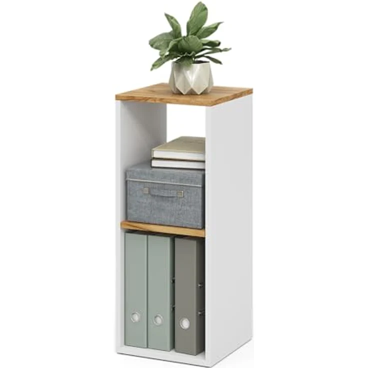 Bücherregal Tomy Weiß/Goldkraft Eiche 30 x 74 cm mit 2 offenen Fächern Vicco – Bild 7