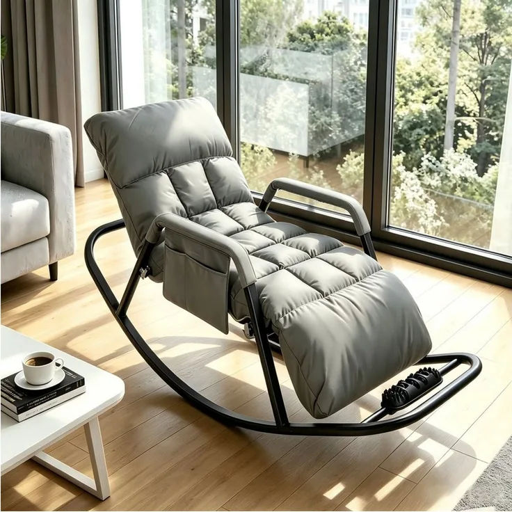 BlingBin Schaukelstuhl Liegestuhl 5-fach verstellbar bis 180° Neigung Mit Massagefußstütze (1er Set, 1 St), hoher Rückenlehne als Lesesessel für Wohnzimmer und Schlafzimmer