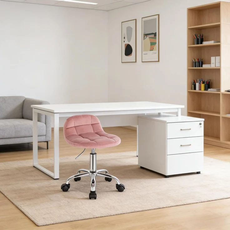 Faumrta Bürostuhl,Wohnstuhl,Bürrohocker mit Rollen,Drehbarer Computer-Schminkstuhl(nur Stühle)Foam,Metal,Velvet31cm*38cm*68cmRosa – Bild 3