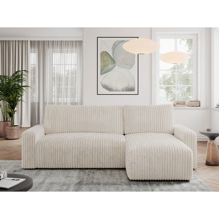 Ecksofa L-form, mit Schlaffunktion und Bettkasten - ARGOS, Beige, Cord – Bild 2