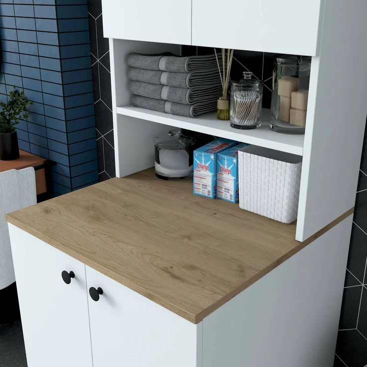 Dmora Großer Mehrzweckschrank Marty, Multifunktionale Möbel, Schuhschrank, Besenschrank, 70x73h184 cm, Weiß und Walnuss – Bild 6