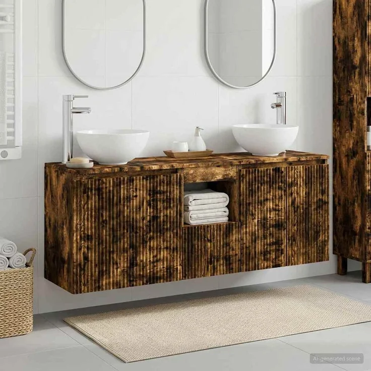 vidaXL Wandhängendes Badezimmerschrank-Set 3 stk. Geräucherte Eiche 3405632 – Bild 1