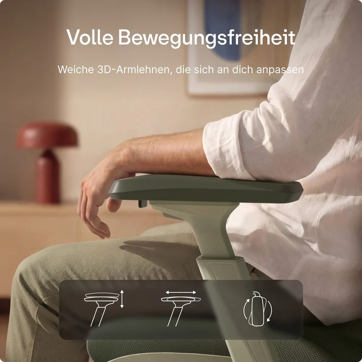 Desktronic Bürostuhl Verstellbarer Ergonomischer SitPro, Grün 3-Dimensional Armlehne, Integrierte 5-Wege-Lendenwirbelstütze – Bild 4