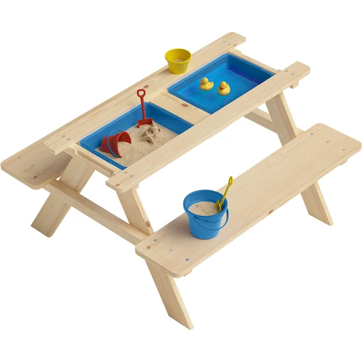 Bellabino 'Inny' Sitzgarnitur für Kinder, Kiefer massiv, natur unbehandelt, 50x89x80 cm, Kindersitzgarnitur für 4 Personen, Matschtisch mit 2 Wannen, ab 2 Jahren – Bild 10
