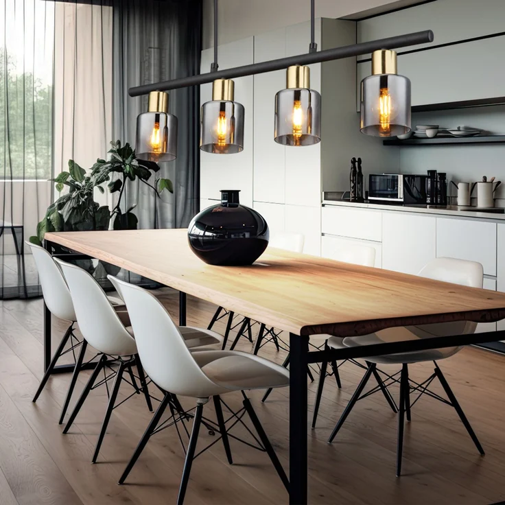 LED Pendelleuchte, Metall, Gold, Glas Rauchfarbe, L 65 cm – Bild 3