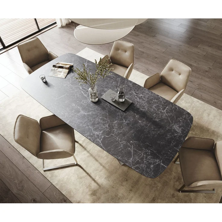Esstisch Edge Boot 260x120 cm Keramik Laminam® Nero Greco Anthrazit Kreuzgestell Rechteck Edelstahl – Bild 4