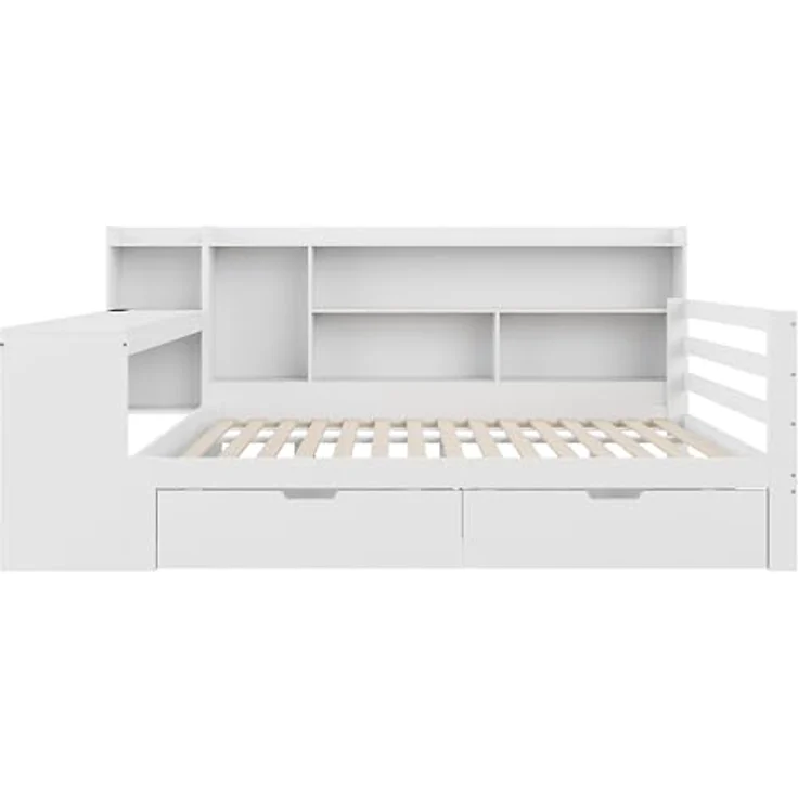 Ball & Cast Stauraumbett (140 * 200cm) mit Schublade, Schlafsofa mit Vielen Ablagefächern + Schreibtisch und USB-Anschlüssen, Einfach & Zeitsparend Montierbar, Weiß – Bild 10