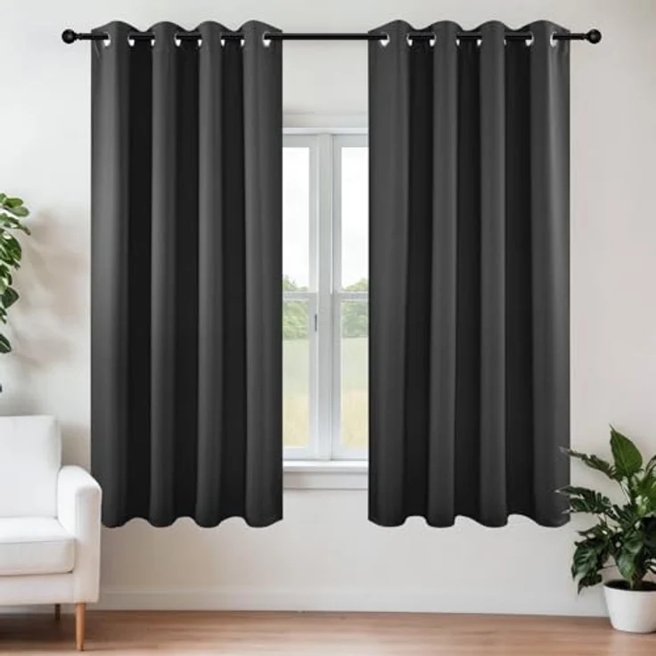 Joydeco Verdunkelungsvorhänge, 2 Paneele, thermische Isolierung, Raumverdunkelung, mit Ösen, für Wohnzimmer, Schlafzimmer, Fenster, ca. 130 x 160 cm (B x L), Dunkelgrau – Bild 1