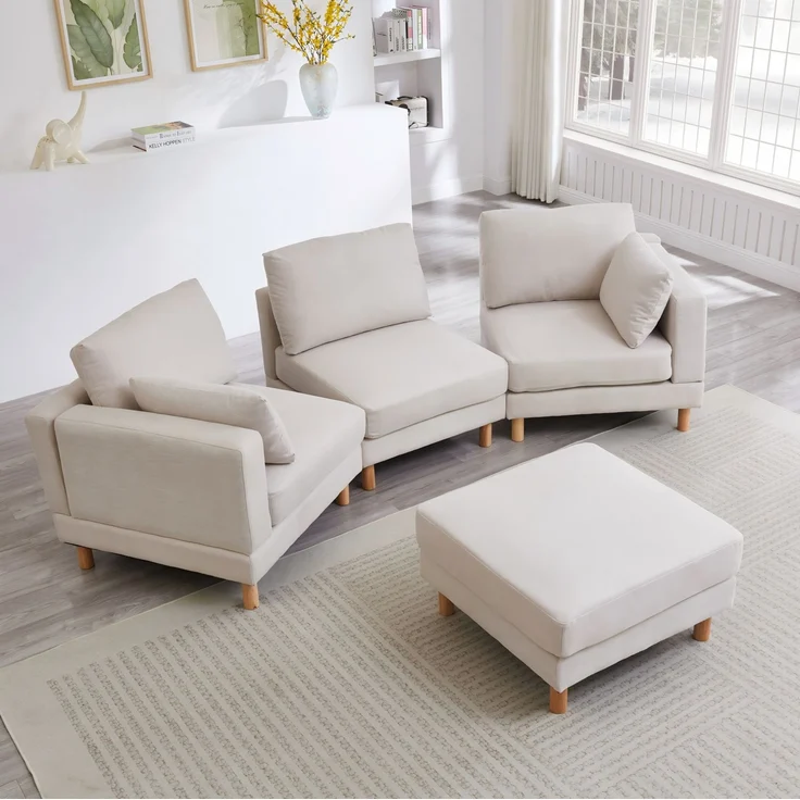DESVIAE Sofa 3-Sitzer mit Hocker 235x78x152 cm Polyester Beige – Bild 4