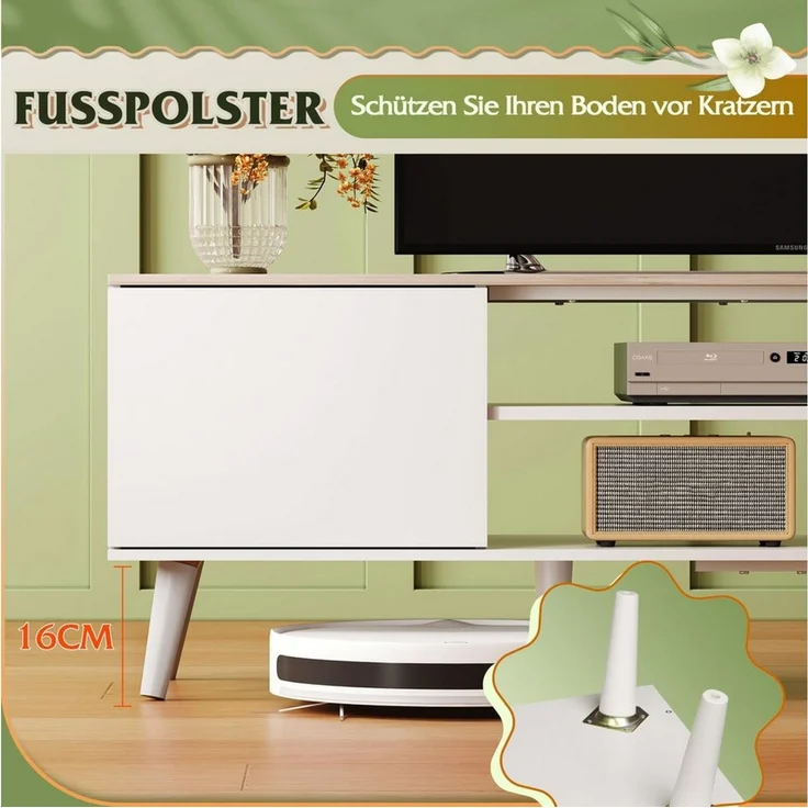 WLIVE TV-Schrank Lowboard mit 2 Türen, Fernsehschrank für Fernseher bis zu 55/60 Zoll, (Packung, 160 cm lang) verstellbare Ablagen, für Wohnzimmer, Schlafzimmer – Bild 3